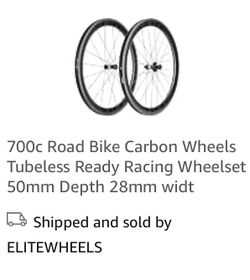 ELITEWHEELS Road Bike Carbon Wheels 700c Clincher 50mm Carbon Wheelset Tubeless Ready Cycling Wheel U Shape
