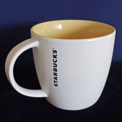 Starbucks 2011 Mug Cup Bone China Sunny Yellow Inside White matte Coffee Tea 14 fl. Oz