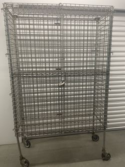 Locking Metal Rolling Shelf Crate with removeable doors