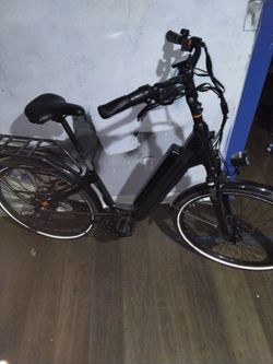 Black Electric City Bike with Rear Rack