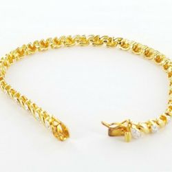 Women's Sterling Silver 925 Gold Plated Bracelet with White Stones #82518