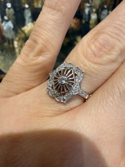 14K White Gold Natural Diamonds Filigree Ring 