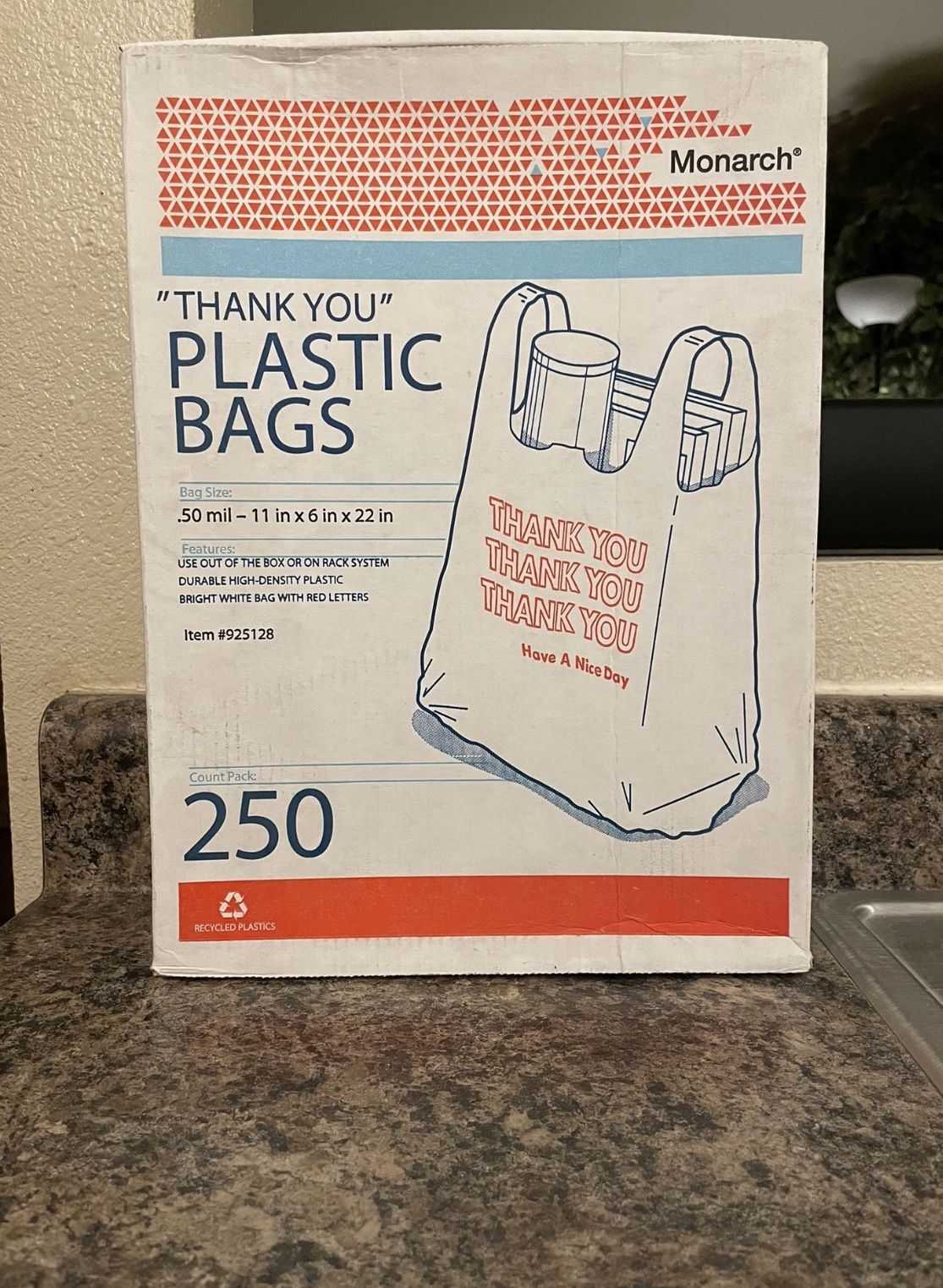 Plastic Shopping Bags, “Thank You, Have a Nice Day”, White, 250 ct, NEW