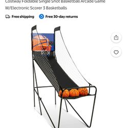 Costway Foldable Single Shot Basketball Arcade Game W/Electronic Scorer 3 Basketballs