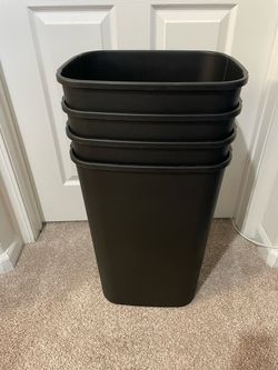 Set of 4 Black Trash Cans / Waste Baskets (No Lids)