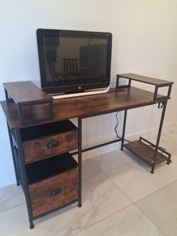 Computer Desk with Drawers + USB Charging | Rustic Industrial Style