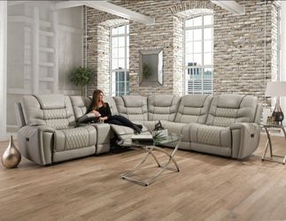Gray Leather Recliner Sofa