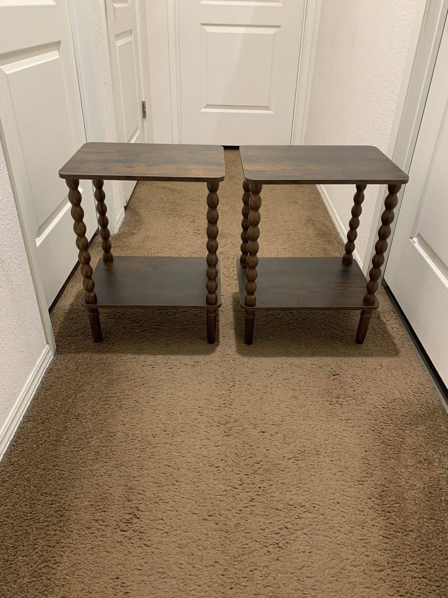 Set of 2 Wooden End Tables Side Tables Two Tier 21” Height