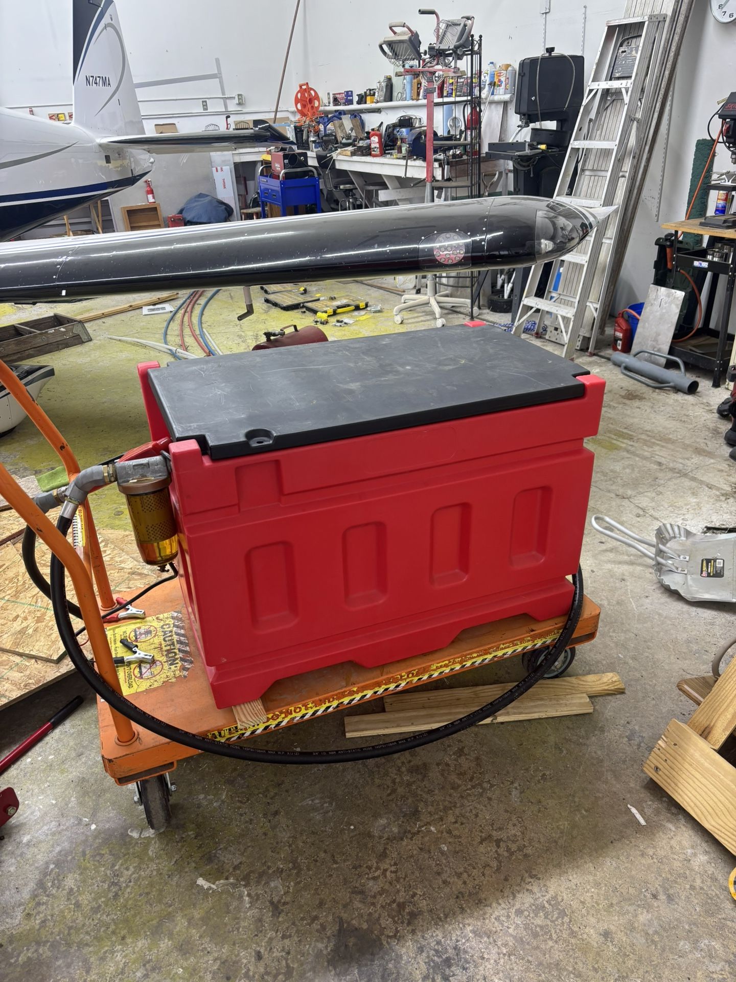 50 Gallon Portable Gasoline or Diesel Fuel tank.  Needed a bigger storage tank.  Nothing wrong tank or hose.   Pump is a 12 volt pump.  