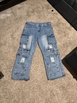 Distressed Cargo Denim Jeans