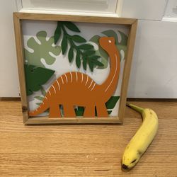 Dinosaur Orange wall decor sign boys room size 10x10 inches 