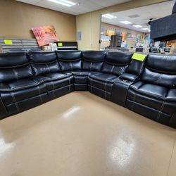 3 Pc BLACK RECLINING SECTIONAL 3 RECLINERS 