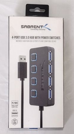 SABRENT Model: HB-UM43 USB hub, USB Adapter 2.0, 4 Port USB Extension with ON/Off switches.