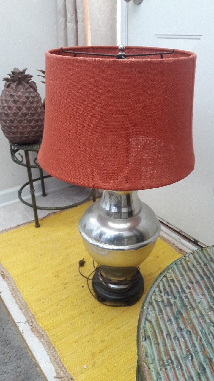 Vintage Bowl Lamp w/ Brick Red Shade