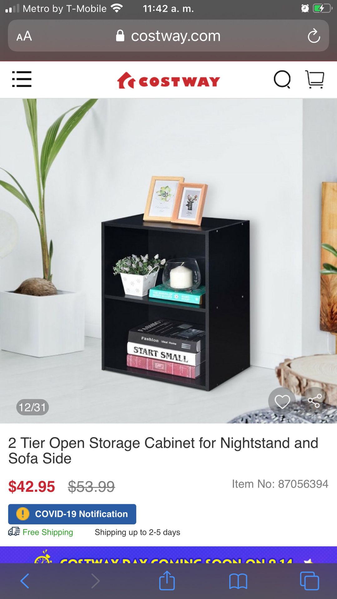 2 Tier Open Storage Cabinet for Nightstand and Sofa Side
