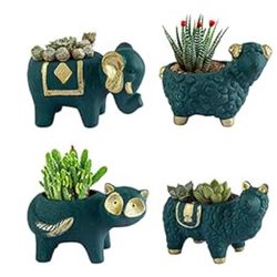 Small Succulent Pots with Drainage, Ceramic Animal Planter, Indoor Plant, Cute Cactus/Bonsai Flower Pots for Home Decor and Office Desk Decoration