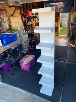 Tall White Floating Bookshelf Tower