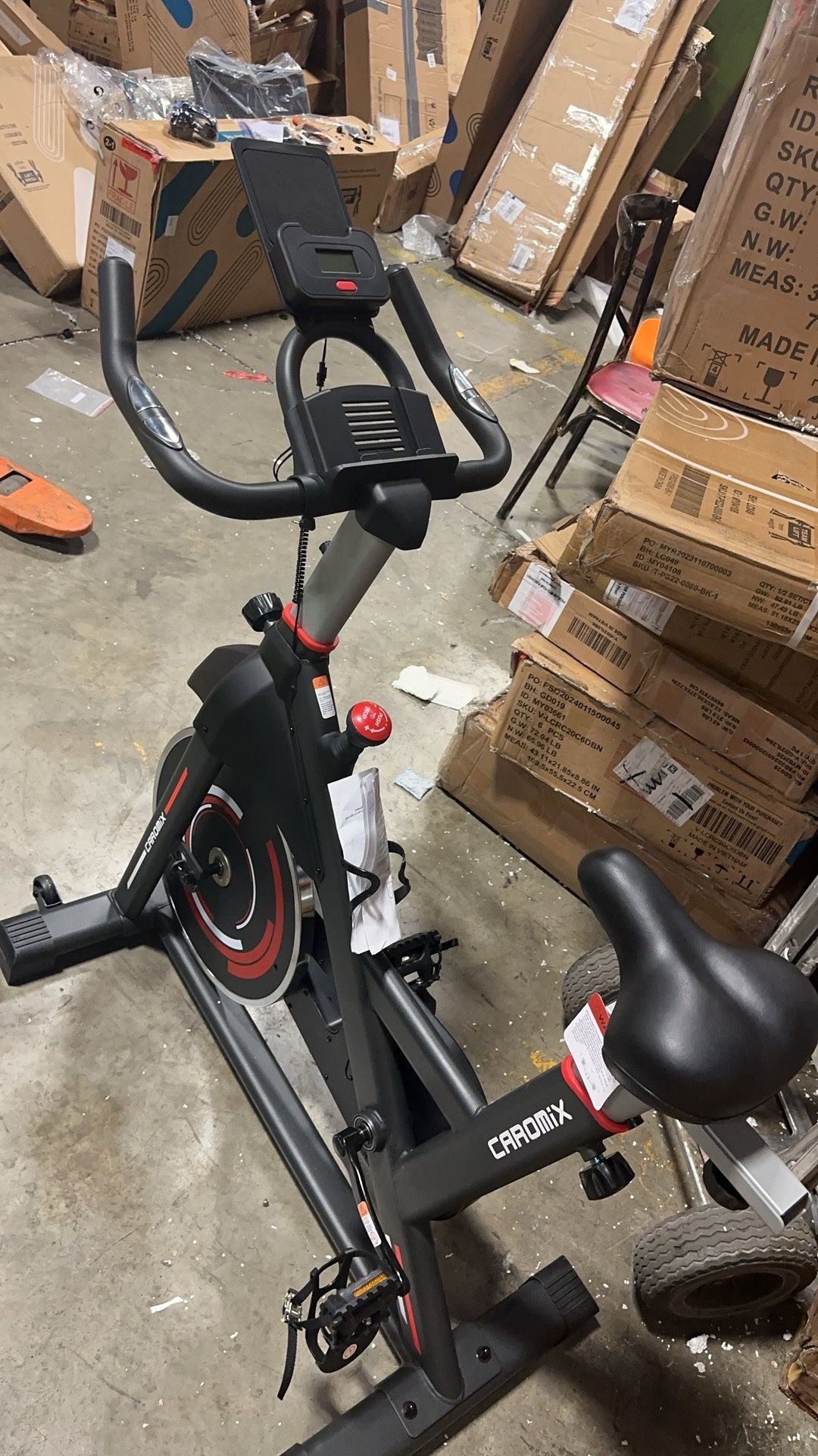 Caromix Exercise Bike Indoor Stationary Bike with Comfortable Seat Cushion, Monitor with Pulse & Ipad Mount for Home Cardio Gym with 300lbs Weight Cap