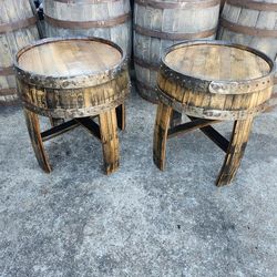 Pair of Bourbon Whiskey Barrel 24" Side/End Tables