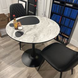 White Marble Effect Melamine Round 80cm Dining Table And Chairs