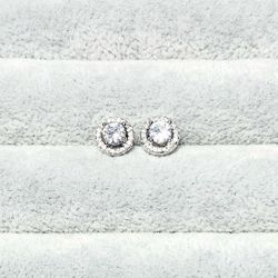 White Sapphire Halo Earrings