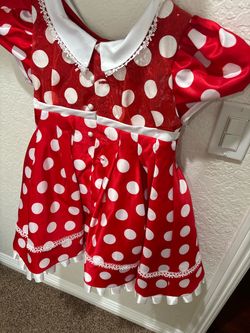 Disney Store red and white polka dot Minnie Mouse deluxe costume dress.  New.