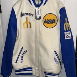 Brand New XL Seattle Mariners Leather Sleeved Jacket