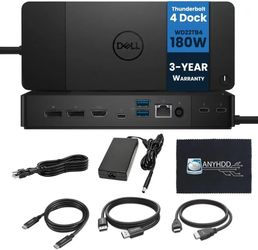 WD22TB4 Thunderbolt 4 Dock Bundle - 40Gbps USB-C/USB A, 1 Year Warranty with 180W Adapter, Anyhdd HDMI, DP, USB-C Cable & Cloth - Docking Station, Sup