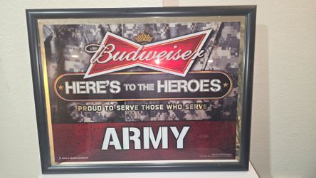 Budweiser Army 'Here's to the Heroes' Bar Mirror