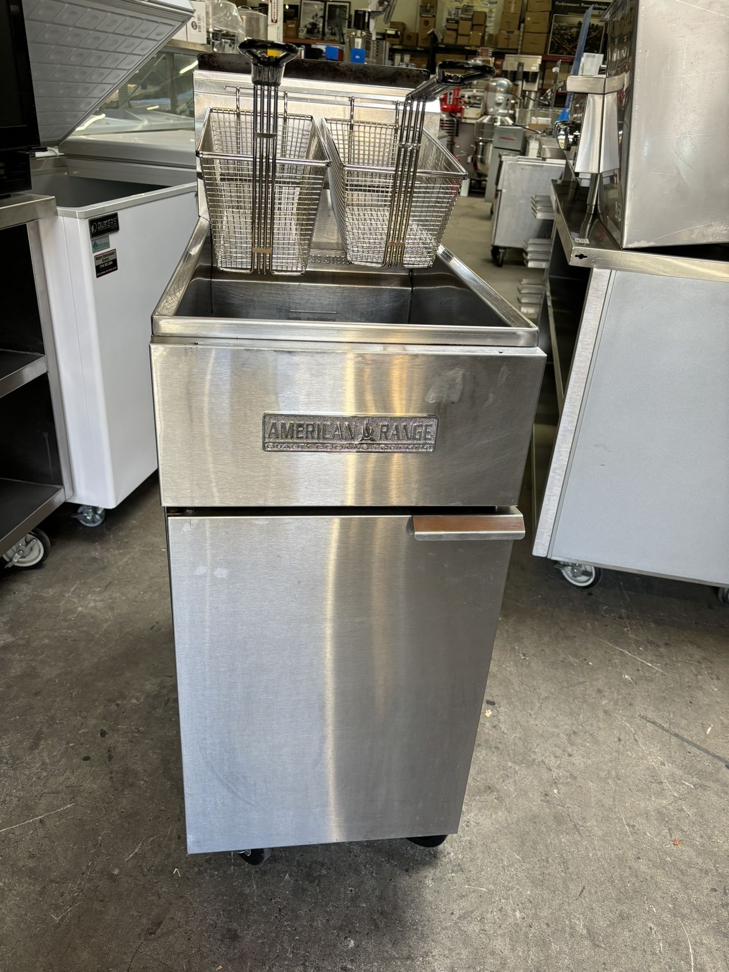 50 LB Gas Deep Fryer American Range New Twin Baskets On Wheels Commercial Restaurant NSF