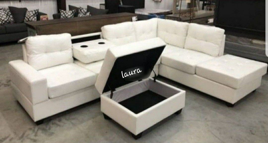 
.ASK DISCOUNT COUPOn. sofa loveseat living room set sleeper couch recliner 🪐 Heights White Faux Leather Reversible Sectional With Storage Ottoman 