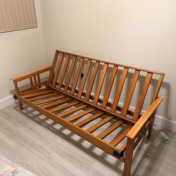 Wood Futon Sofa Bed – Converts to Full Bed – Good Condition