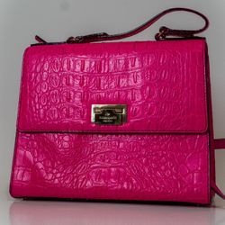 Kate Spade Handbag Orchard Valley Doris Hot Pink Croc Printed Leather Satchel Purse