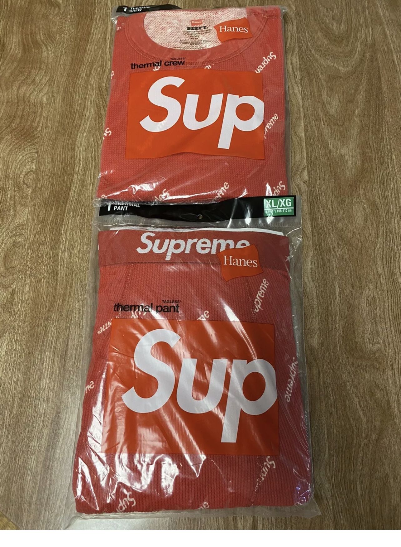 Supreme Hanes Thermal Set Red XL Top Bottoms Pants Shirt Box Logo