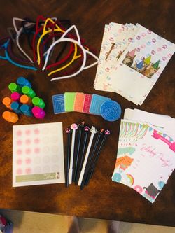 Girls cat party kit for seven