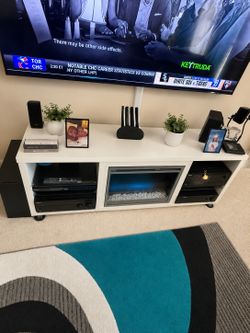 Modern White Electric Fireplace TV Stand with Storage