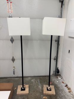 Pair of Modern Floor Lamps with Wood Base