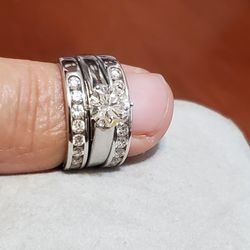 Engagement Natural Diamond Ring + Two Matching Natural Diamonds Band
