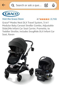 Graco® Modes Nest DLX Travel System, 3-in1 Modular Baby Carseat Stroller Combo, Adjustable Slide2Me Infant Car Seat Carrier, Pramette, to Toddler Stro