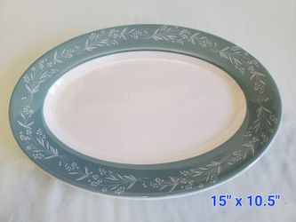 Vintage Shenango China Oval Platter Teal Floral 15" x 10.5"