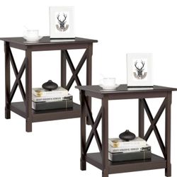 X-Design End Tables Set of 2, Sofa Side Table with Storage Shelf, 2 Tier Side Stand Small Table for Living Room Sofa Study, Easy Assembly, Dark Coffee