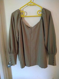 Worthington Off-Shoulder Long-Sleeve Beige Blouse Top