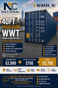 40’ High Cube Wind & Watertight Shipping Container – Newark, NJ