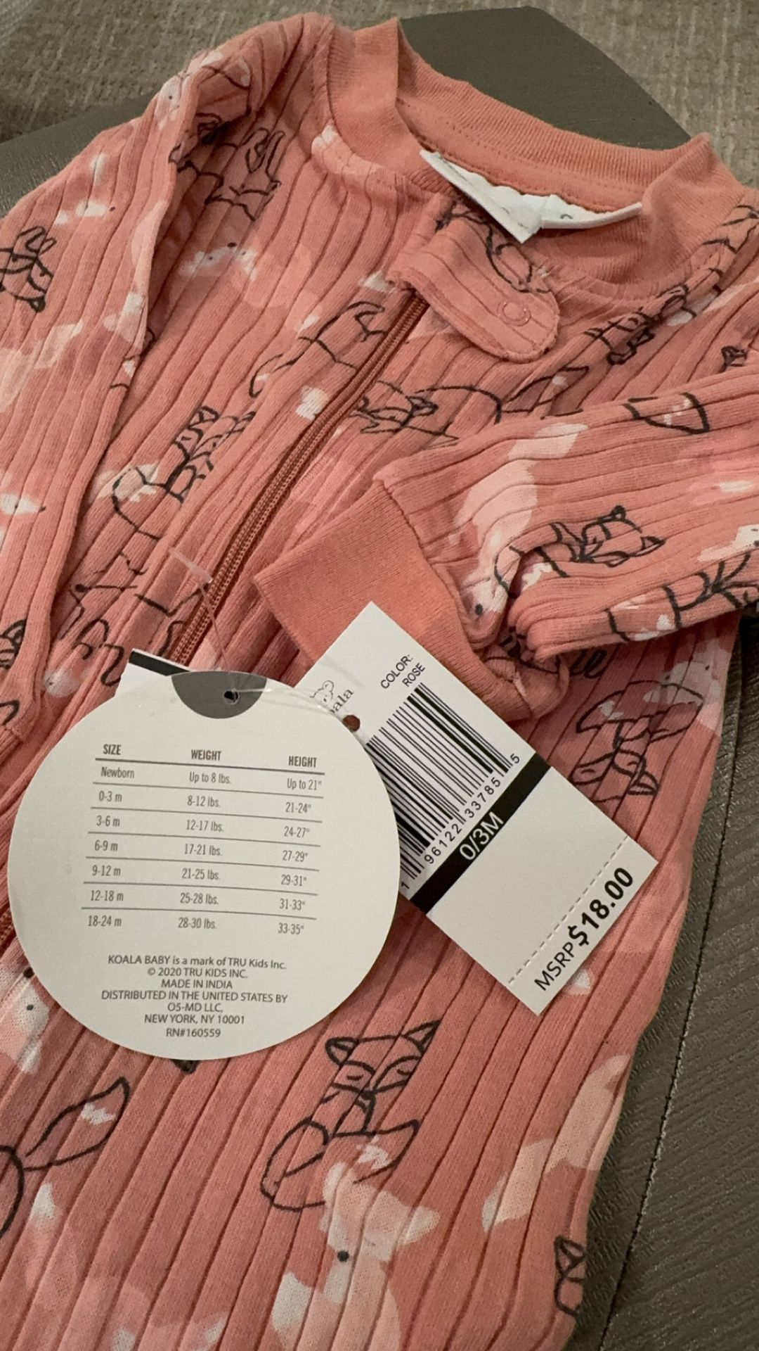 Brand New With Tags Baby Girl’s Layette Pajamas Rose Color