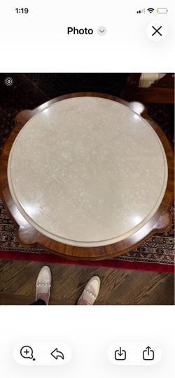 Round custom made crema marfil marble occasional table