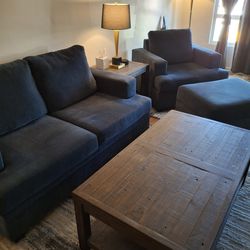 Matching Loveseat and Chair with Ottoman (Midnight Navy Blue in Color)