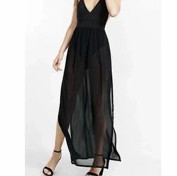 Black Charlotte Russe Sheer Maxi Bodysuit