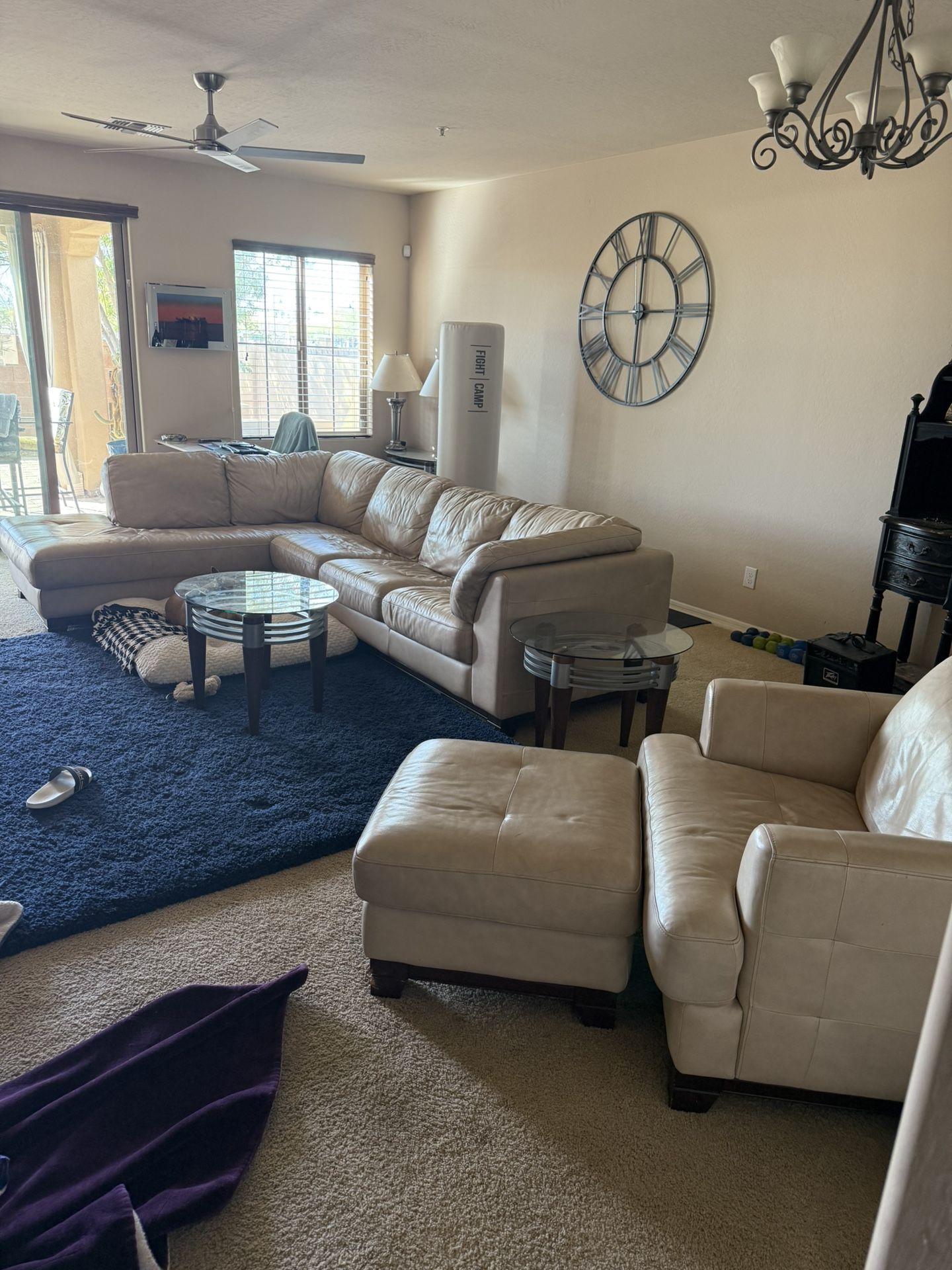 White Leather L Shaped Couch