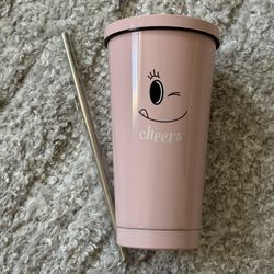 Pink Water Bottle with Straw