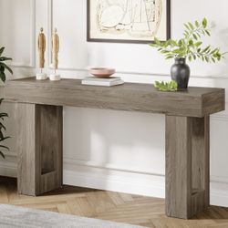 63-Inch Farmhouse Console Table Wooden Rectangular Grey